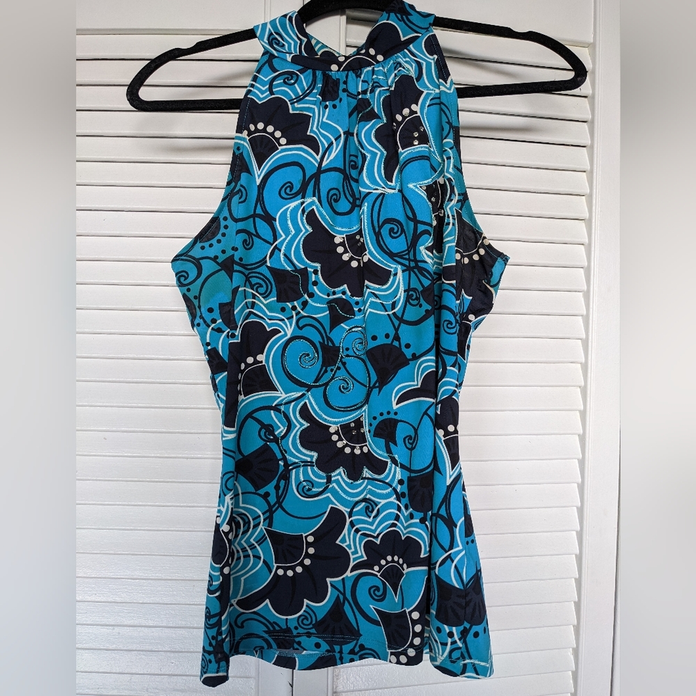 INC Sleeveless High Neck Blue Top (M)